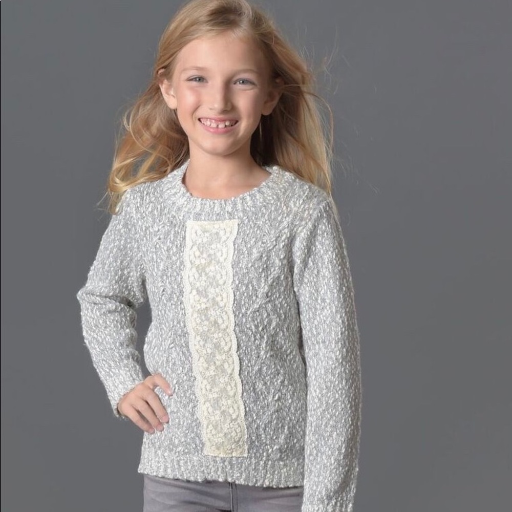 Creamie Girls Lace Panel Front Long Sweater